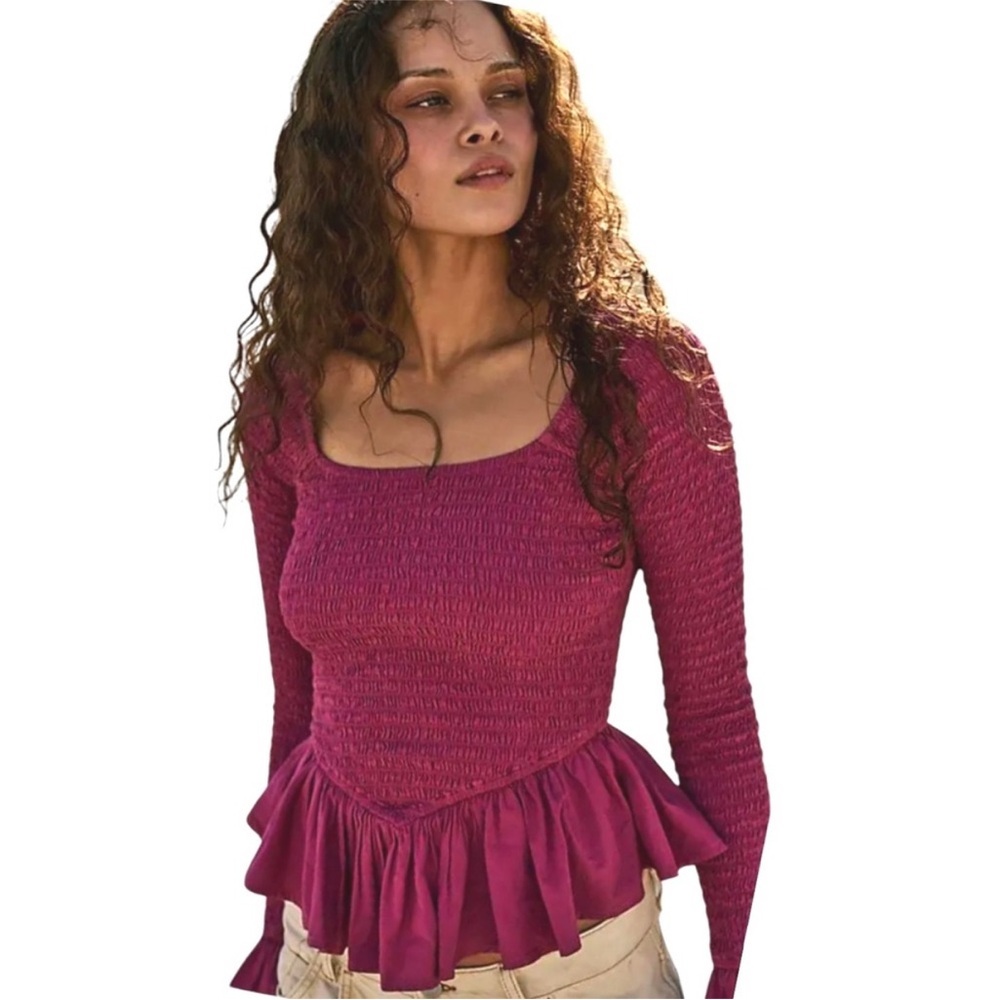Free People Fuchsia Smocked Blouse